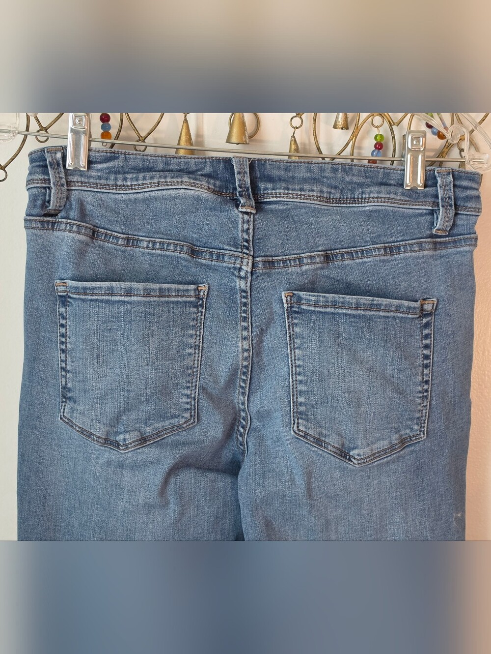 We The Free Flare Jeans Thick Cuff Womens 29 Med Light Wash Stretchy Mid Rise - Picture 6 of 13